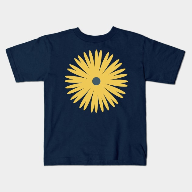 Flower 1, Minimalist Abstract Floral in Mustard Yellow and Navy Blue Kids T-Shirt by tramasdesign